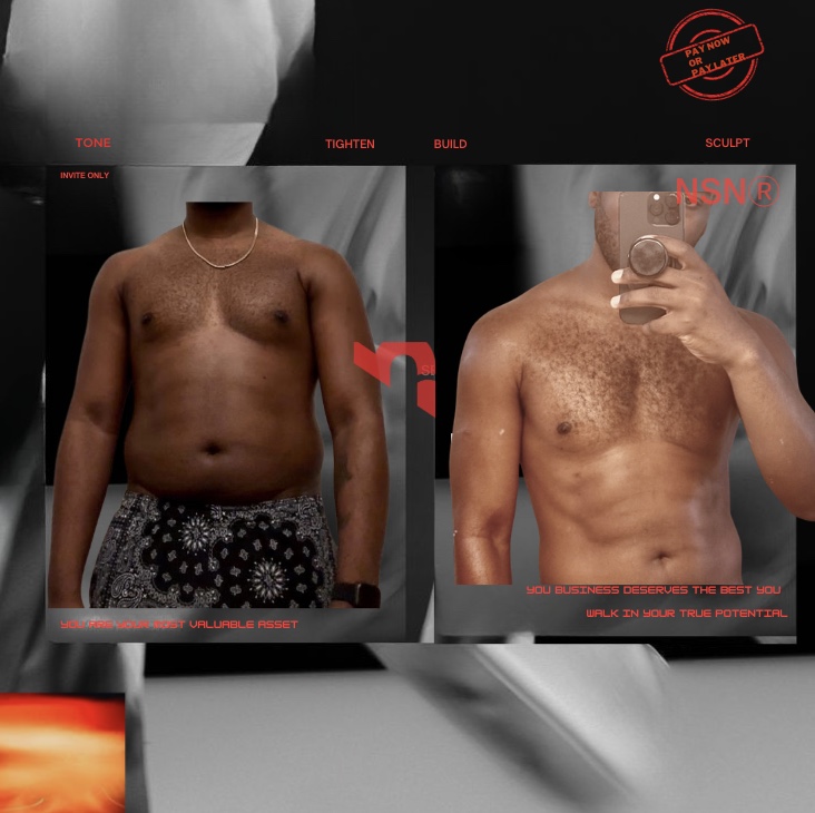 Chris Frills, front, before and after